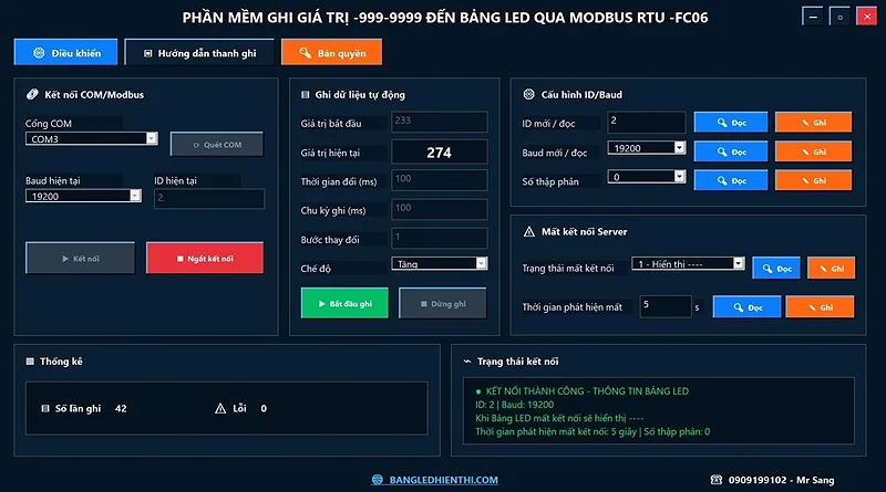 Phần mềm cấu hình cho bảng led MODBUS RTU/ MODBUSTCP
