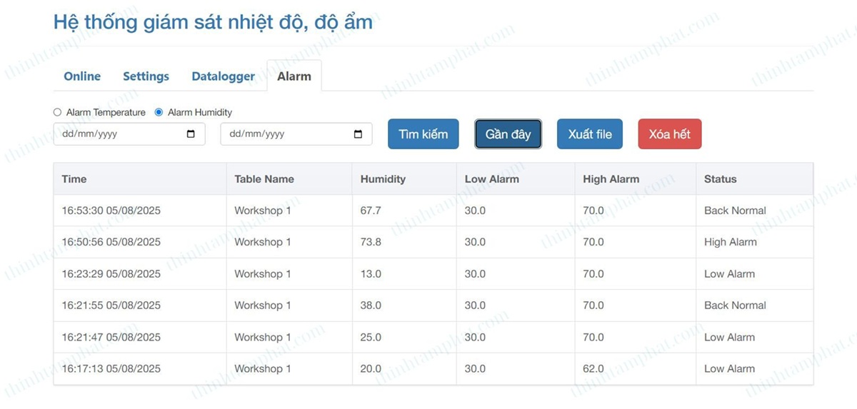phần mềm nhiệt độ độ ẩm và lưu dữ liệu