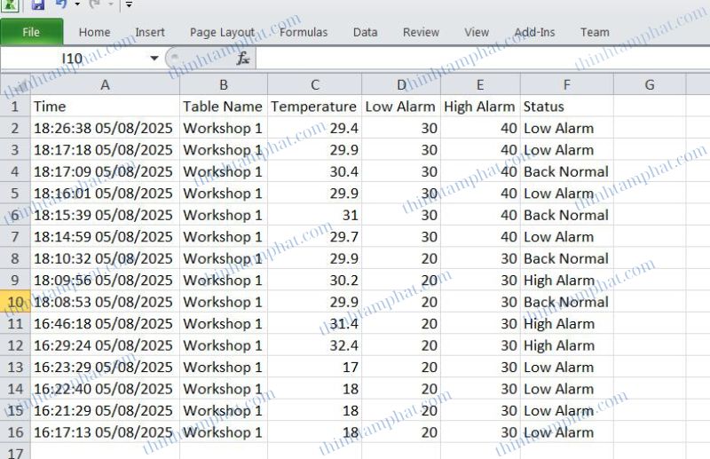 phần mềm nhiệt độ độ ẩm xuất file excel