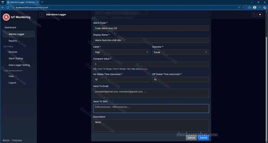 phần mềm cảnh báo nhiệt độ