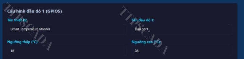 Cài đặt các thông số cho đầu dò nhiệt độ số 1