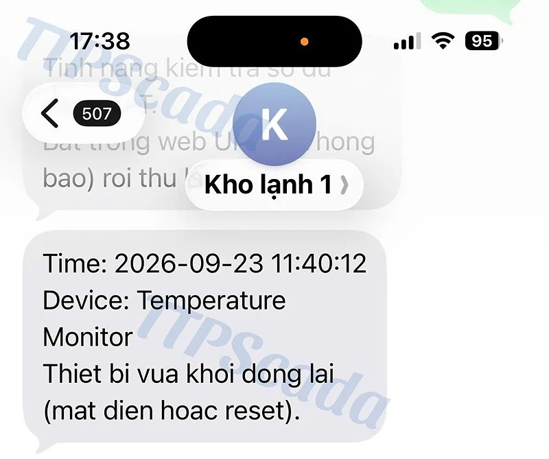 sms cảnh báo thiết bị lỗi khởi động
