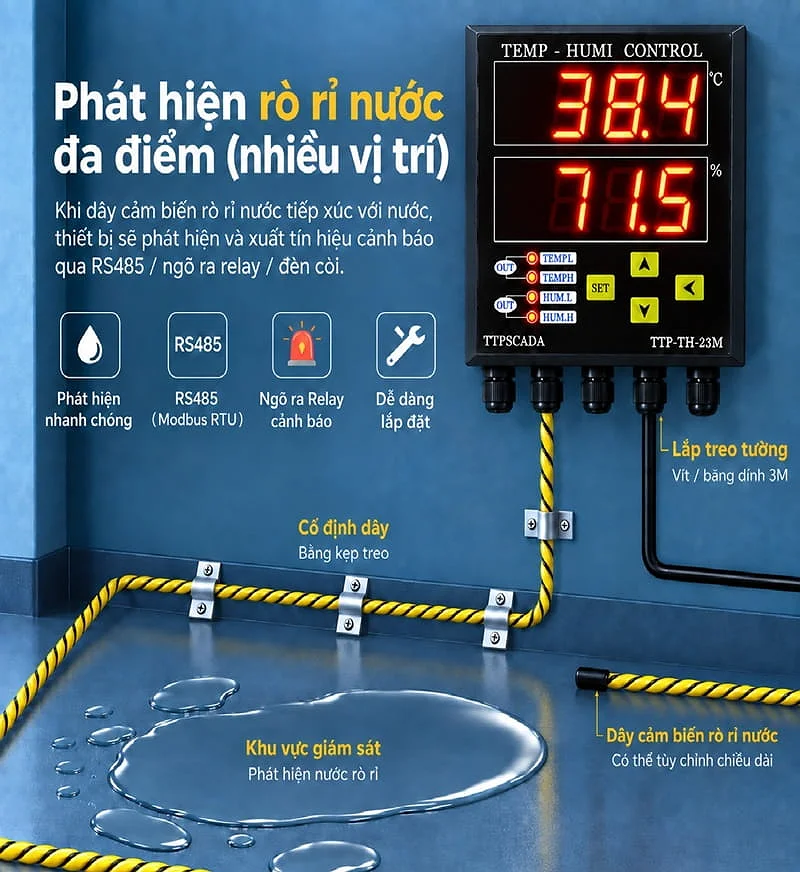 TTP-TH-23M phát hiện rò rỉ nước và nhiệt ẩm