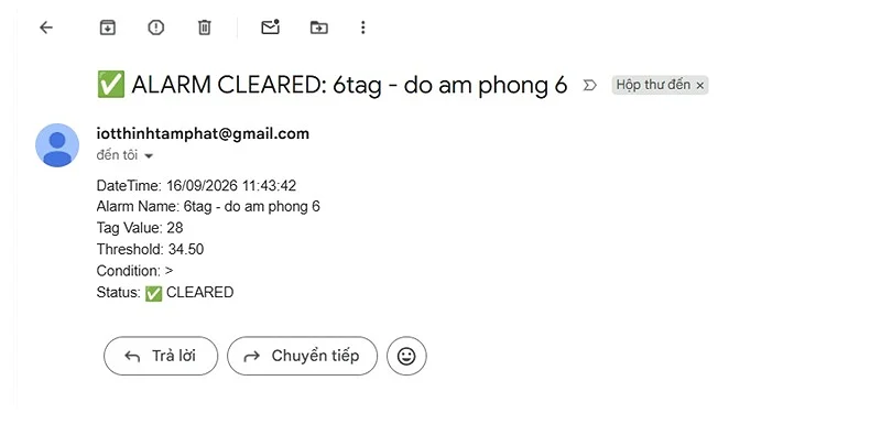 gửi email cảnh báo nhiệt độ cao