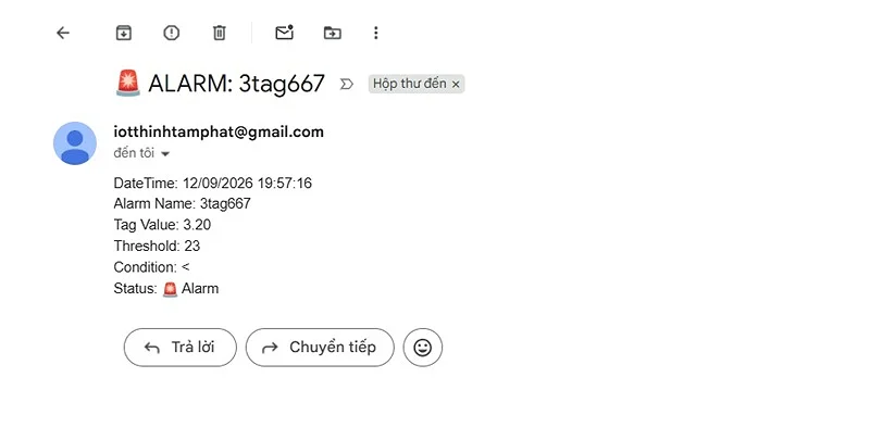 gửi email cảnh báo độ ẩm cao