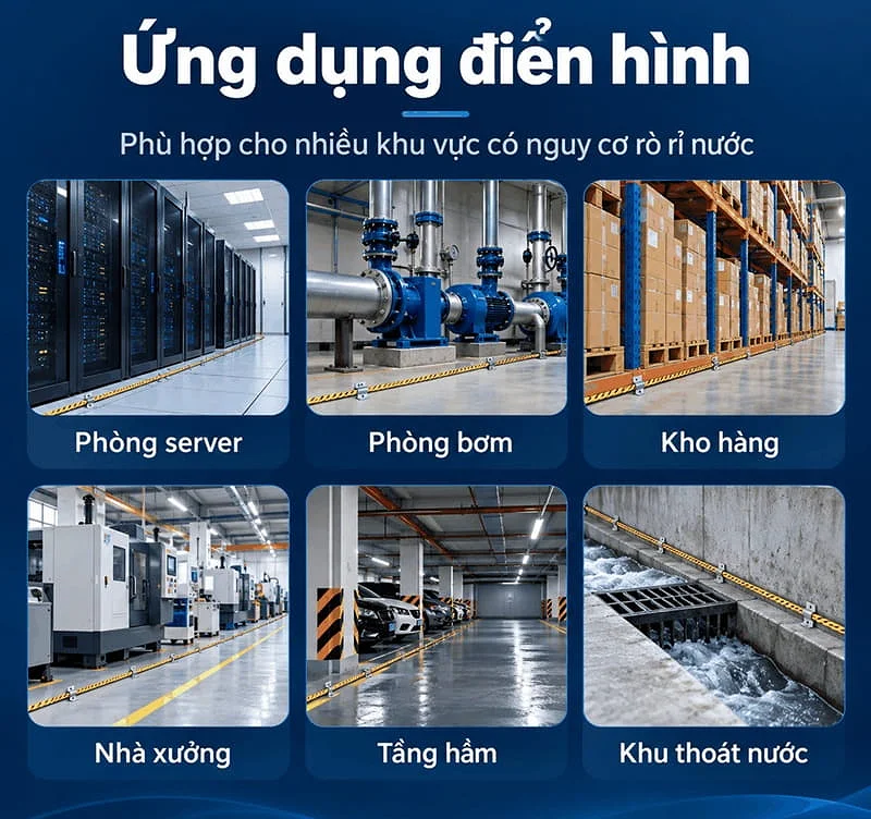 ứng dụng bộ TTP-TH-23M cảnh báo rò rỉ nước và nhiệt ẩm