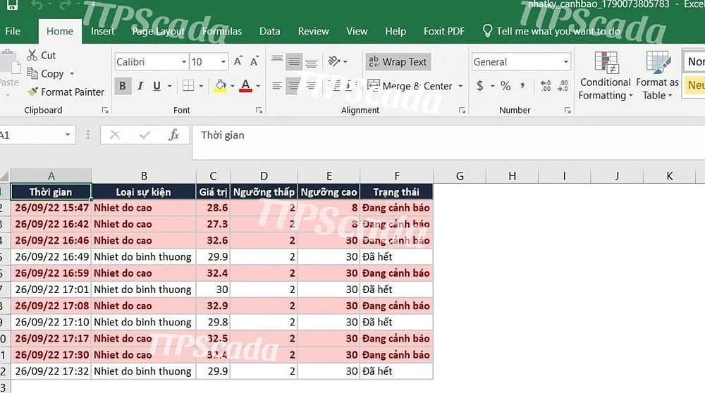 xuất excel dữ liệu cảnh báo nhiệt độ kho lạnh
